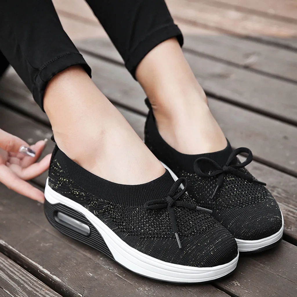 Для женщин кроссовки Для женщин туфли на танкетке дышащие Лоферы Zapatillas mujer толстая подошва пожать обуви Женская обувь# G4
