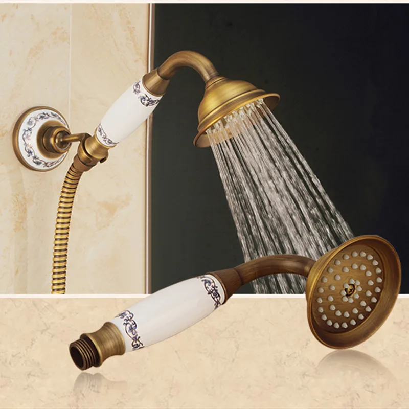 

LIUYUE Bathtub Shower Faucets Antique Brushed Brass Bathroom Wall Mounted Bathtub Faucet With Ceramic Handheld Shower Mixer Taps