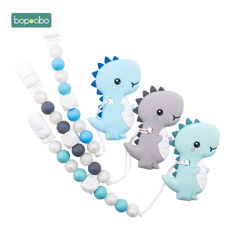 Bopoobo 1 шт. Детские продукты без БФА, силиконовый Прорезыватель динозавра жемчужные бусины пластиковая пустышка зажим ювелирных изделий для зубных цепей