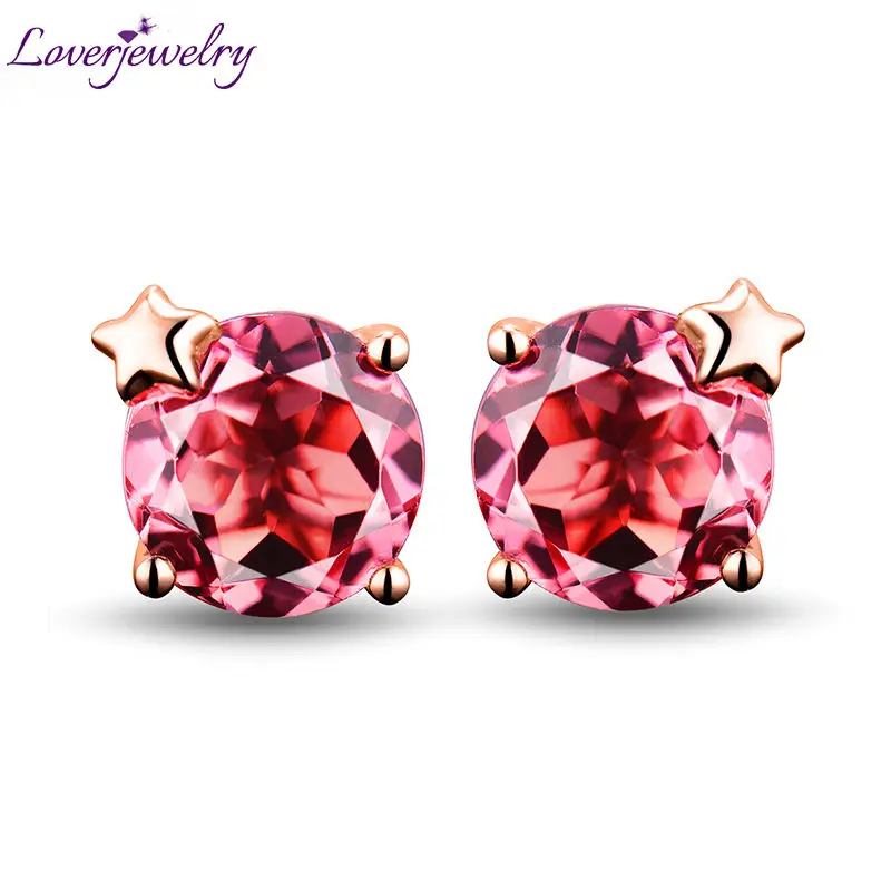 Loverювелирное изделие круглые 6x6 мм розовые турмалиновые серьги гвоздики 18Kt