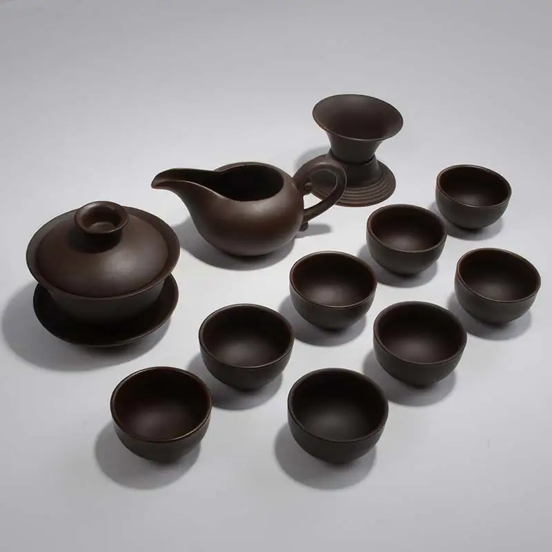 12pcs tea set Чайный набор из фиолетового песка, керамический чайник кунг-фу, емкость для хранения чая, ручной работы, чайный горшок из фиолетового песка, чайная чашка gaiwan Tureen, чайная церемония - Цвет: 12pcs tea set