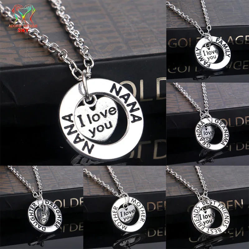 Круглый кольцо в форме сердца надписи кулон jewelry Талисманы Украшения Семья