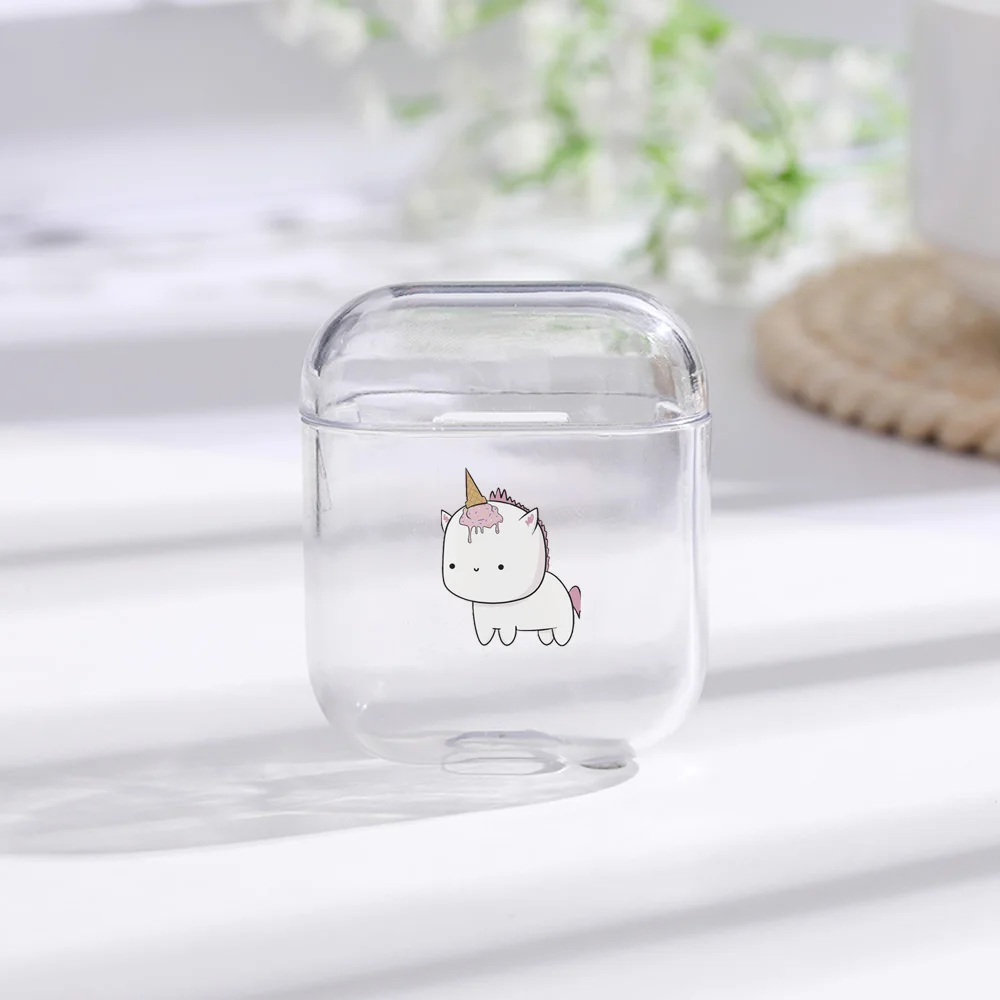 Чехлы для Airpods Симпатичные Единорог окрашенные Прозрачные Жесткие ПК Чехлы для AirPods Чехлы Защитные беспроводные наушники чехол