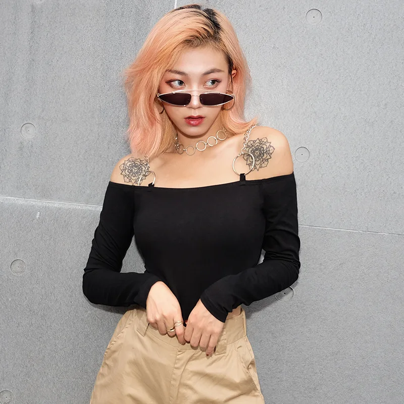 2018 для женщин с металлической цепочкой пикантные слово плечо ОТВОРОТОМ Весна и