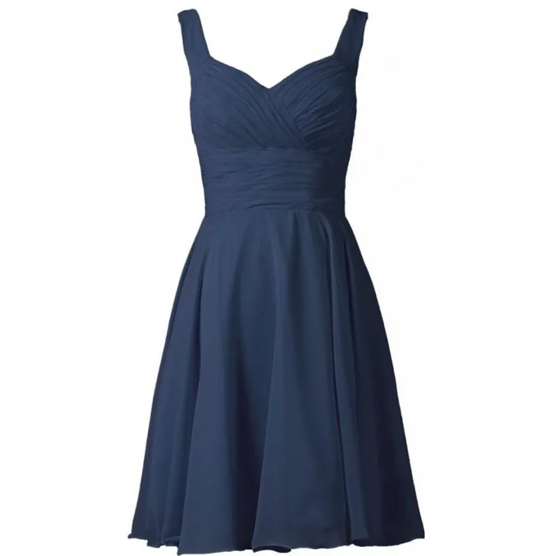 Темно синий Короткие Платья Невесты V Шеи Империи Талии До Колен Шифон Maid of Honor