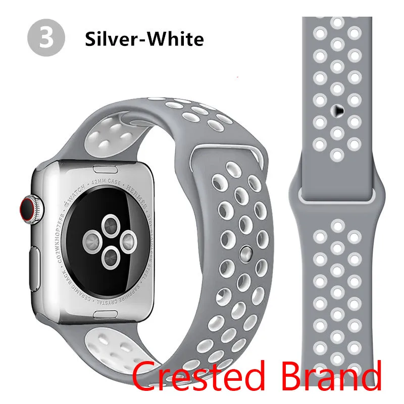 silver white 3 Спортивный ремешок для Apple Watch 42 мм 38 мм iWatch 44 мм 40 мм силиконовый браслет ремешок для Apple watch 5 4 3 2 1 42/44 мм - Цвет ремешка: silver white 3