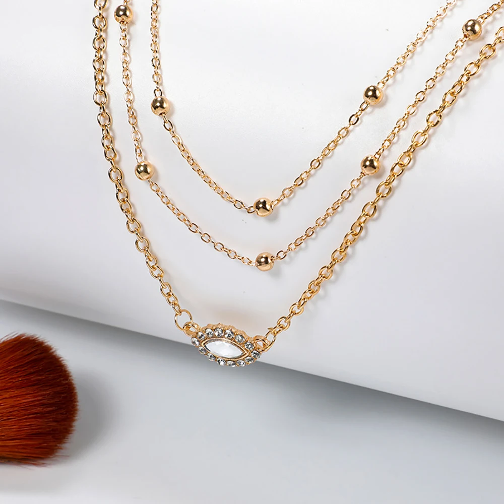 Bls-miracle Fashion Multi-layer Oval Crystal Pendant Necklace for Women Gold Color Small Beads Boho Jewelry Gift Party 2019 New | Украшения