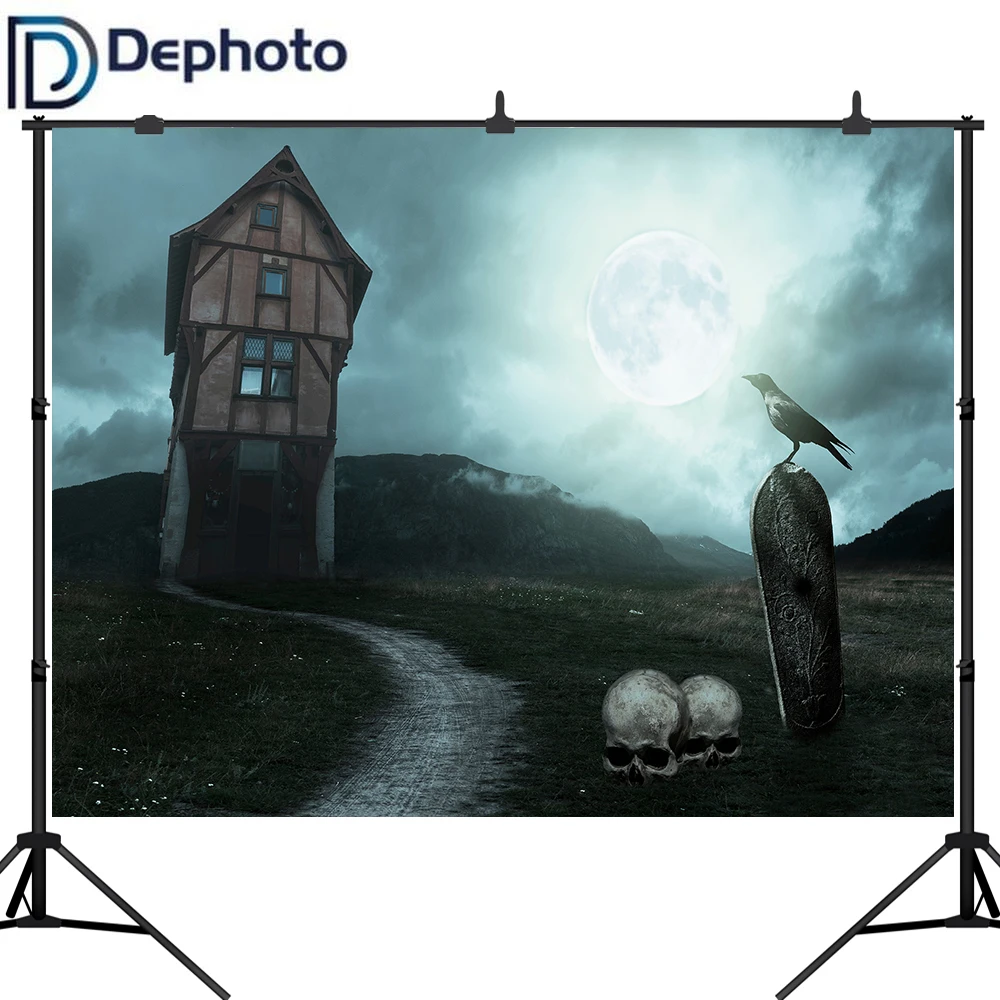 Dephoto фотографический фон замок череп Ворон надгробная Луна Профессиональный