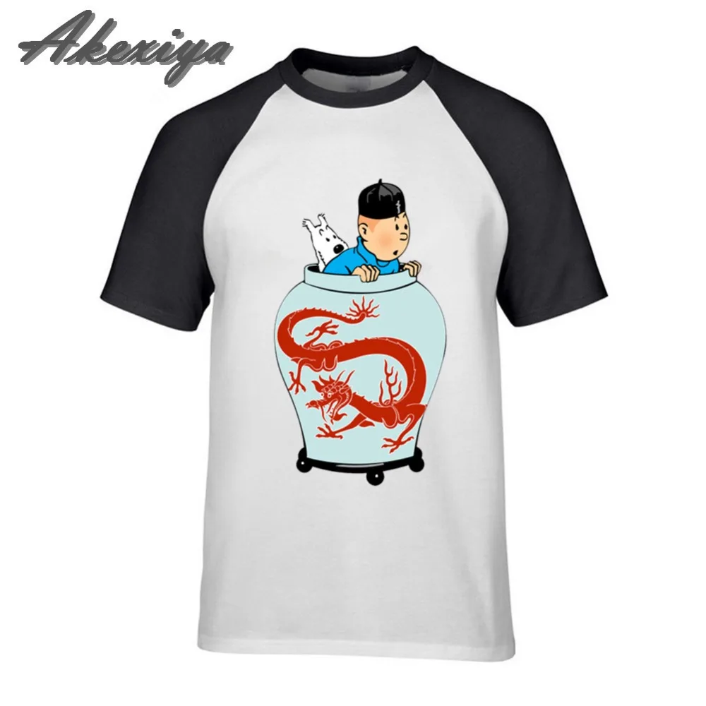 Tintin Приключения синий Лотос смешная футболка мультфильм 100% хлопок крутая