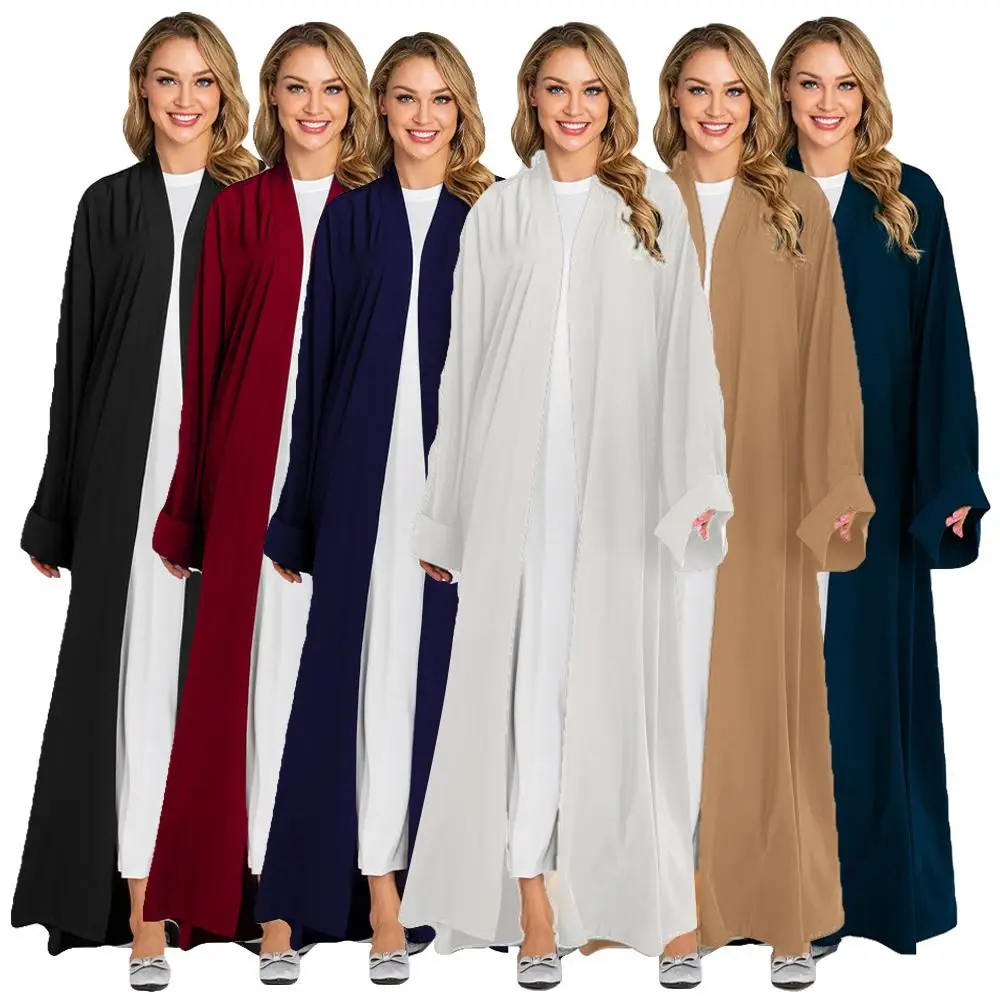 Модное кимоно из Дубая, абайя, мусульманское женское длинное платье с открытой передней частью, арабский джилбаб, кафтан, Исламская одежда, ...