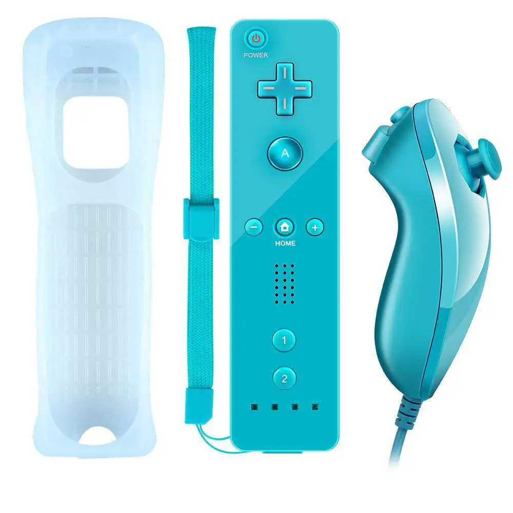 Контроллер для nintendo wii Пульт дистанционного управления джойстик+ Nunchuck с силиконовый чехол для wii геймпад беспроводной игровой аксессуар - Цвет: Синий