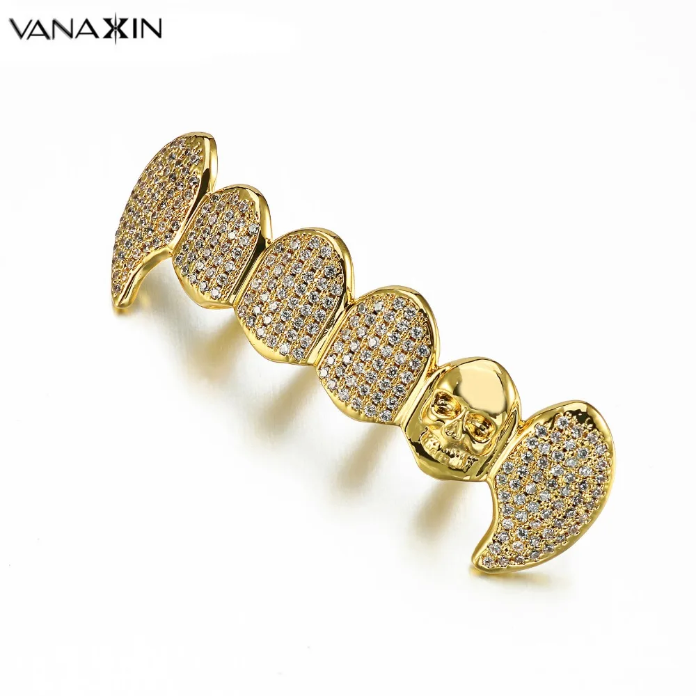 VANAXIN Панк зубы Grillz мужские ювелирные изделия зубной рта Панк зубы шапки вечерние подарок AAA Bling кубический золотистый, циркониевый крутой