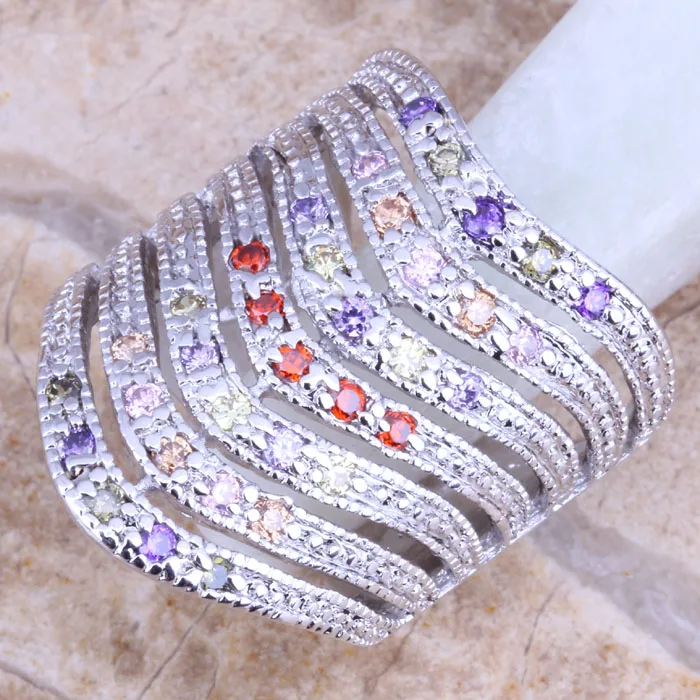 Великолепный Multigem красный гранатовый серебряное покрытие женское кольцо Размер