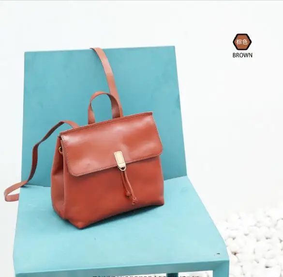 

Handmade unisex cow leather solid backpack small school bag