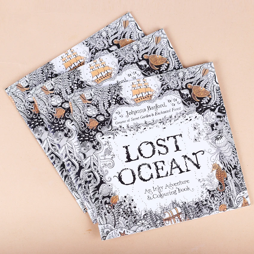 1 PC Children  English Edition Lost Ocean Inky Coloring Book Kill Time Painting Drawing Books 24 Pages Stationery Gifts