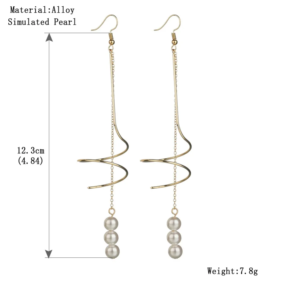 Classical Kpop Accessories Silver Gold Long Earrings Pearl Wrap Spiral Drop For Women Summer 2018 DropShipping | Украшения и