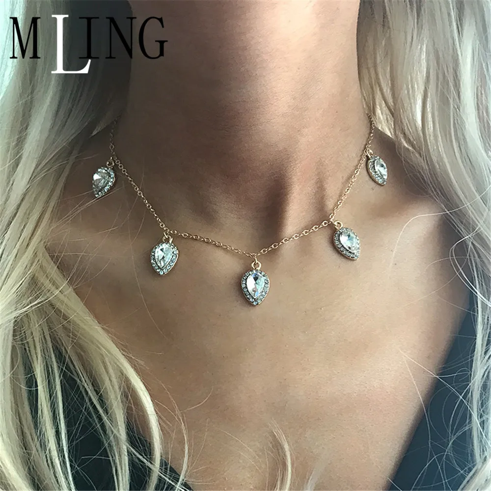 Женское колье чокер MLING винтажная Капля воды цепочка золотистого цвета с