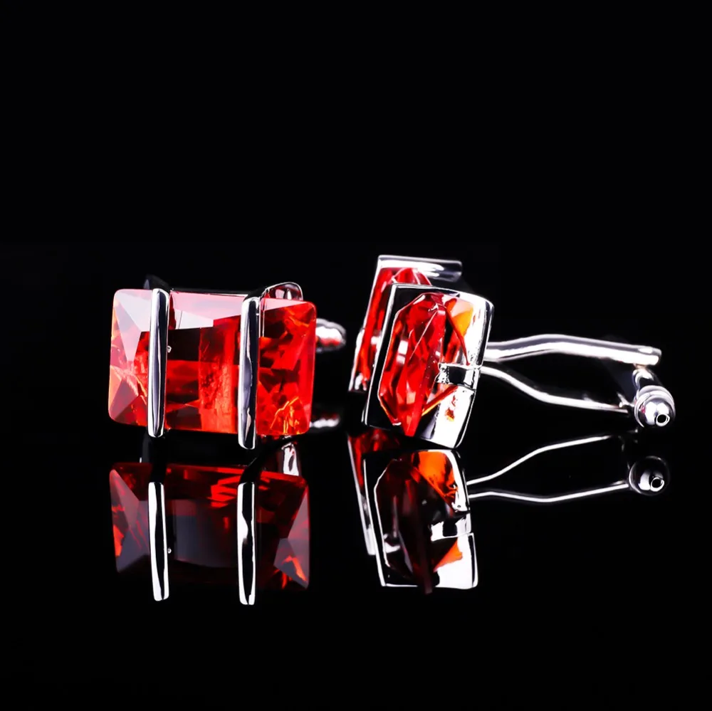 Fashion gorgeous cufflinks for mens red crystal zircon silver metallic luxury brand upscale French shirt button cuff links party | Украшения