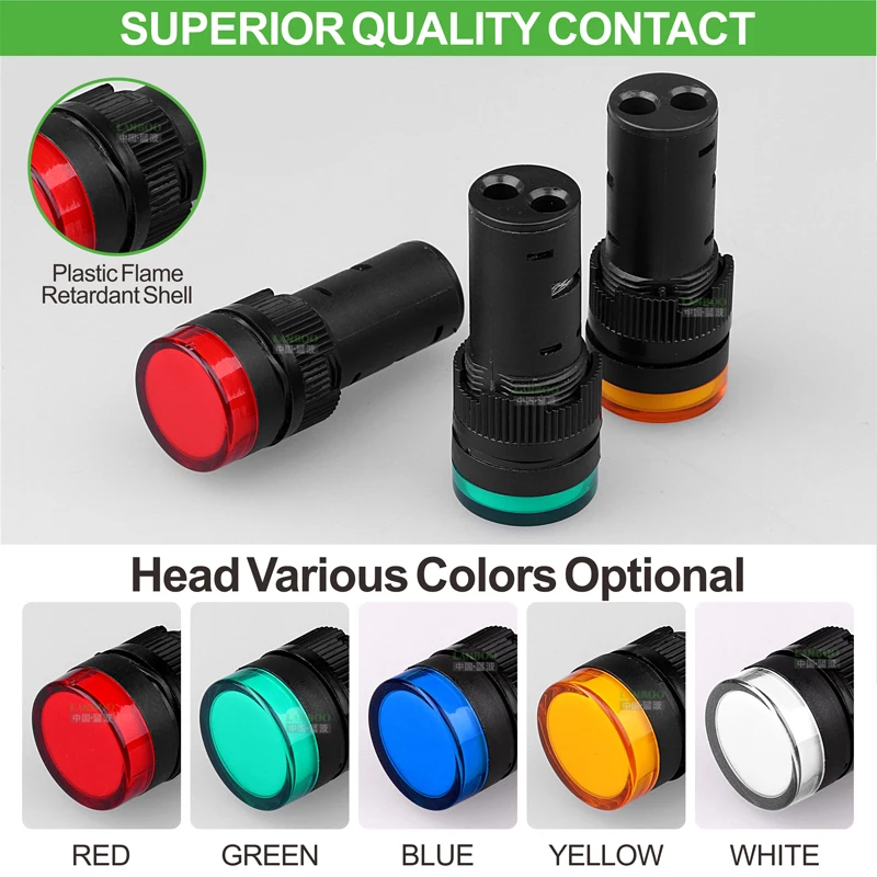 100PCS AD16-16C Panel Mount Signal Power Led Indicator Light 16mm Pilot Lamp AC DC 12V 24V 220V Blue Green Red White Yellow | Лампы и