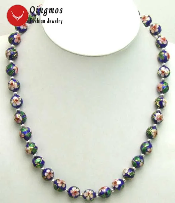 Qingmos Blue Cloisonne Choker Necklace for Women with 12mm Round &amp White Flower 20&quot Fine Newelry-5381 | Украшения и