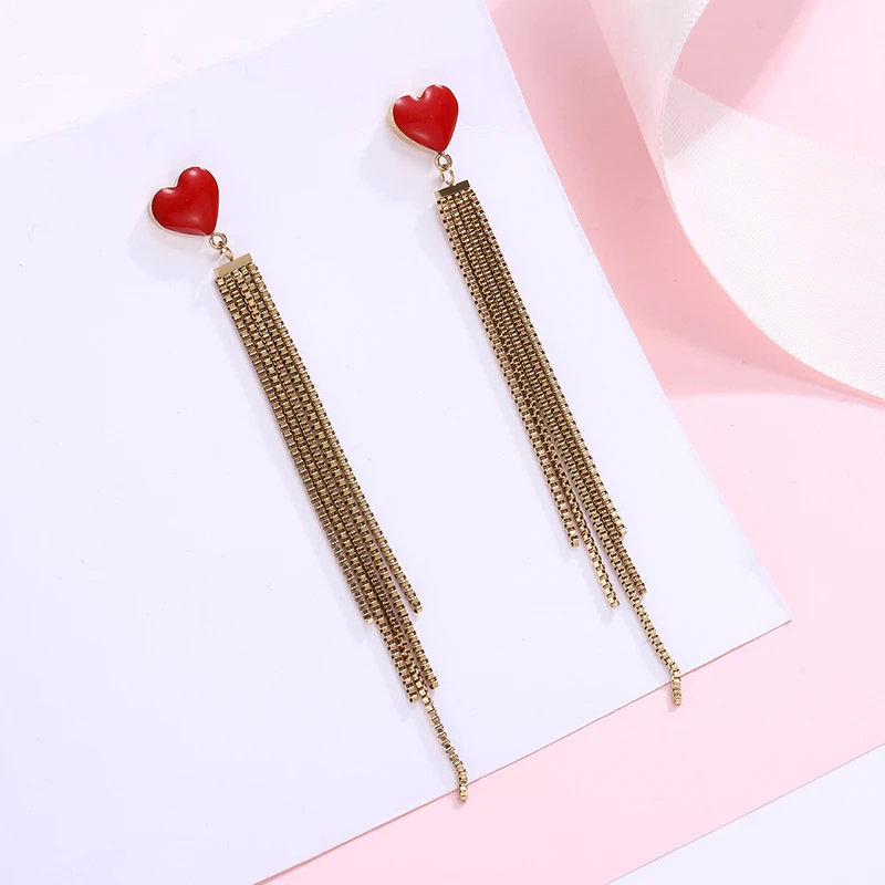 Cute Heart Long Chain Tassel Drop Earrings For Women New Alloy Pendant Earring Fashion Party Jewelry pendientes mujer | Украшения и