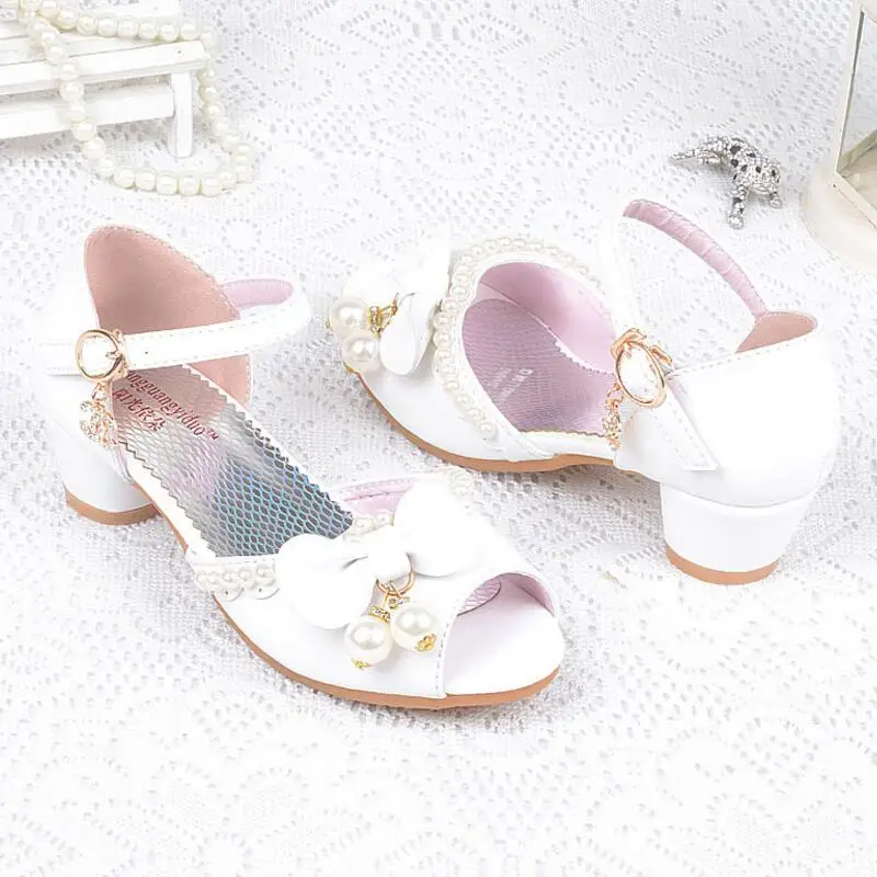 Новинка детские сандалии принцессы свадебные кожаные туфли с жемчугом для