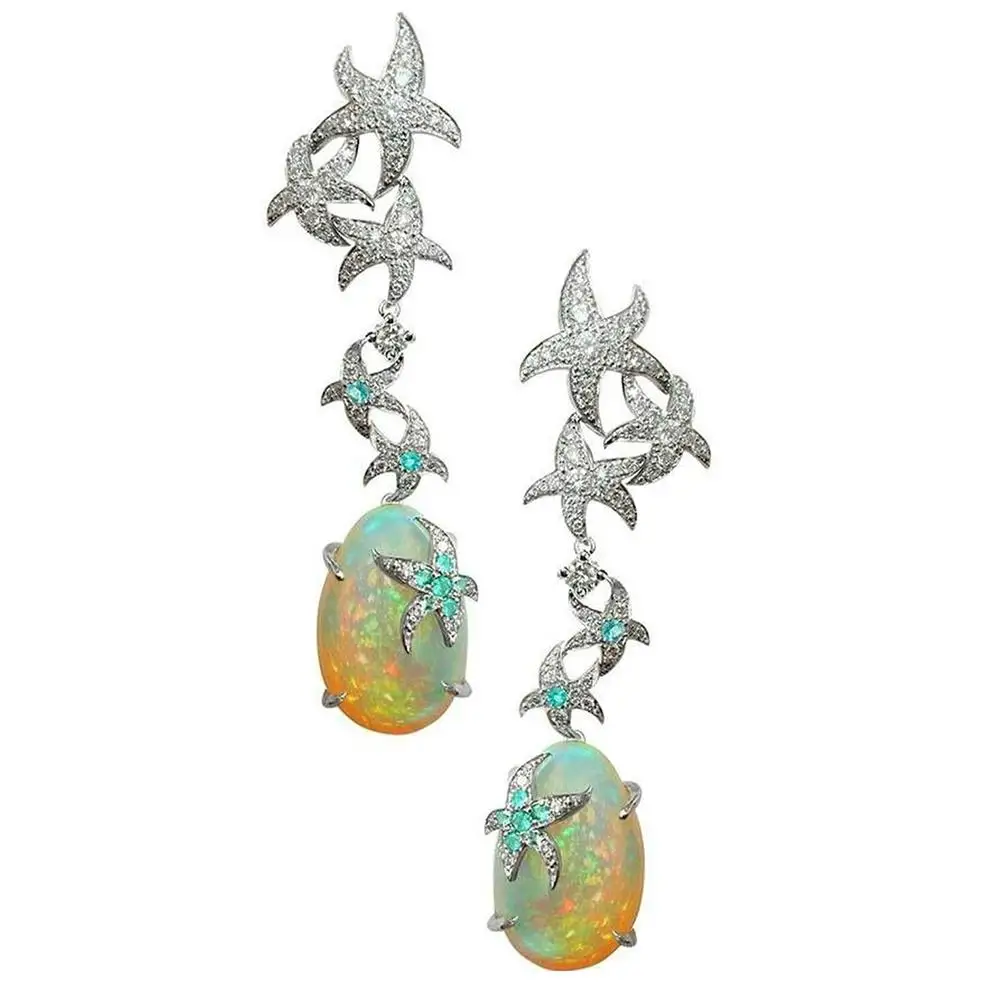 Женские серьги подвески с искусственным опалом|Серьги-подвески| |