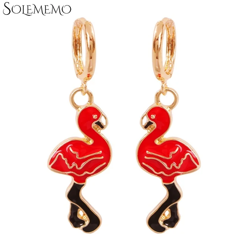 Solememo модные милые красные висячие серьги с фламинго для женщин и девушек подарок