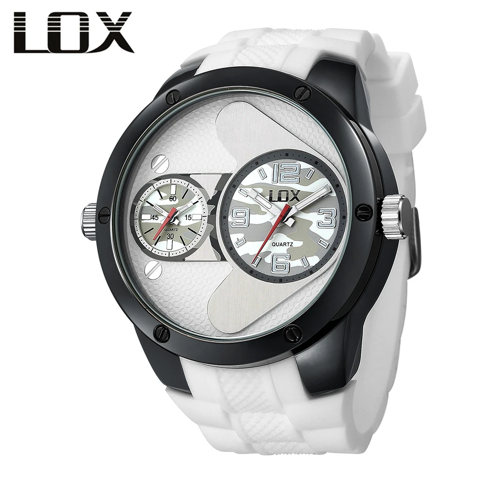 

LOX Mens Fashion Casual Double Time Zone Watches Top Brand Luxury Quartz Male Wristwatch Clock Men Relojes Hombre Montre Homme