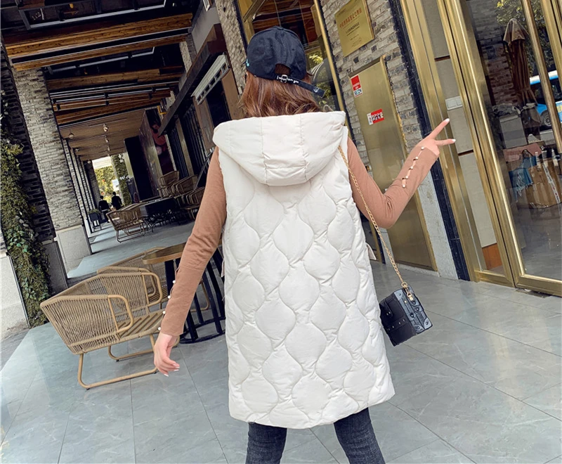 Women Hooded Long Vest Jacket Gilet Sleeveless Waistcoat Women's Outerwear with Hood