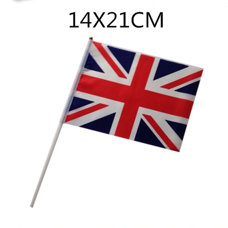 

12 pcsTop 21*14cm Great Britain Flag GB Flying Flag Britain United Kingdom Banner with Plastic Flagpoles hand waving flags