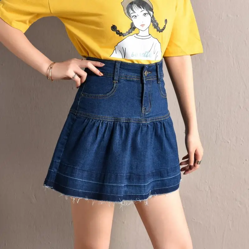 Женская джинсовая юбка выше колена плиссированная мини-юбка для девушек летняя