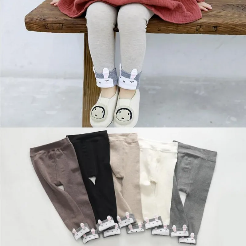 Колготки для малышей колготки девочек корейские хлопковые однотонные вязаные