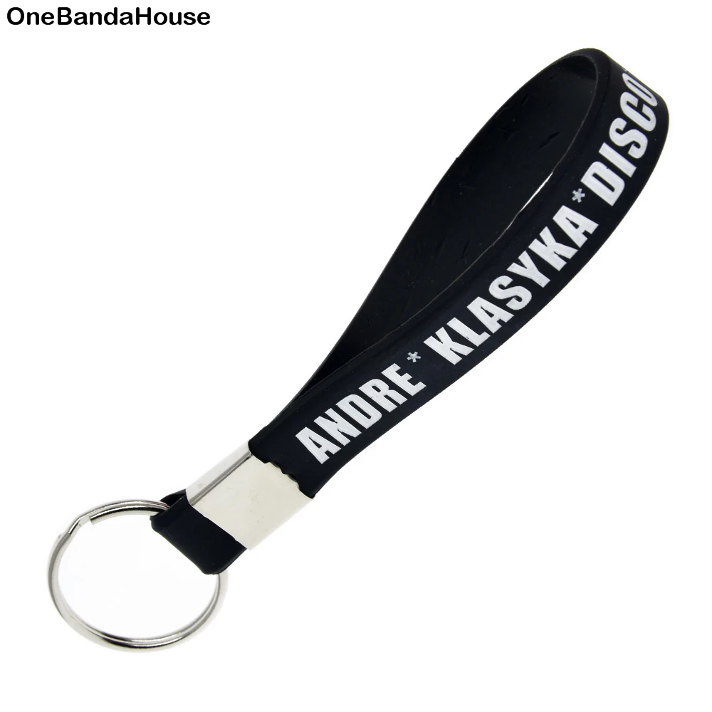 Custom Made Logo Black Color Debossed Silicone Wristband Keychain