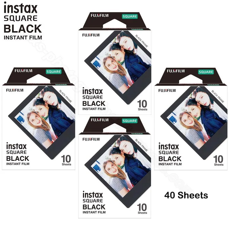 10-100 листов Fujifilm Instax квадратная мгновенная пленка черная для Fuji SQ10 SQ6 камера, смартфон поделиться SP-3 принтер, фотоальбом, чехол - Цвет: 40 sheets black