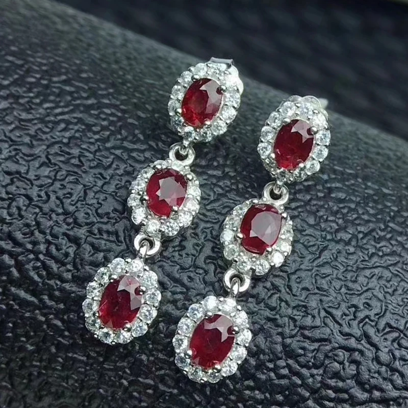 Серьги-подвески из серебра 925 пробы с натуральным Рубином | Украшения и
