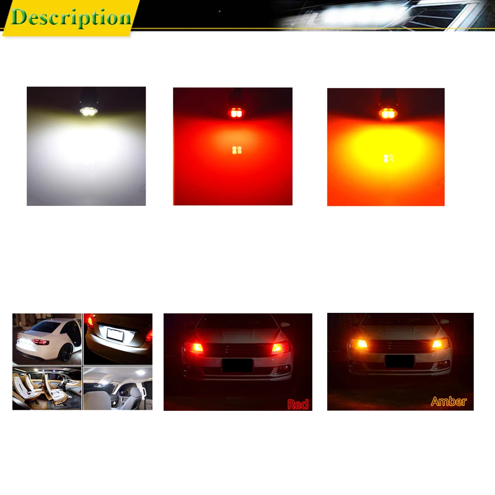 

2Pcs T10 LED Car Lights 4 SMD 3030 Marker Lamp W5W 194 Tail Side Bulb Wedge Parking Dome Light White Amber Red Auto Styling 12V