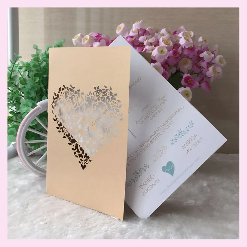 Free Shipping 30pcs/lot Heart Shaped Laser Cut Wedding Invitation Card with 21 various colors for your choose greeting cards | Дом и сад
