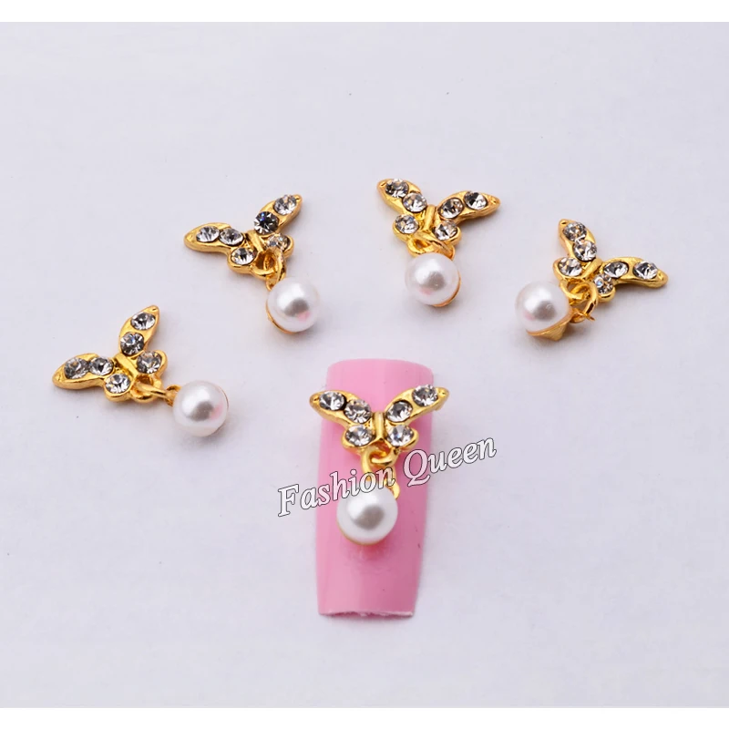 10 шт./лот блестящее украшение для ногтей из золотого сплава со стразами бант