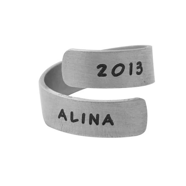 

Personalized Alloy Name Ring,Engraved ring,Adjustable,Roller Derby Ring,Spiral Ring