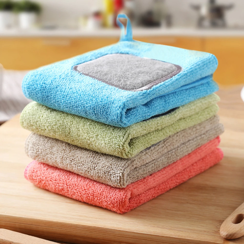 

4PCS 30x30cm Hangable scouring cloth rag super absorbent fiber cloth kitchen thickened dish towel household cleaning equipment