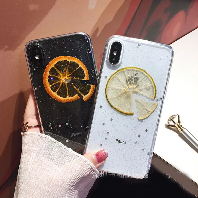 Чехол с натуральными фруктами и сушеным лимоном для iPhone 11 Pro X XR XS Max 6 6S 7 8 plus, блестящий прозрачный мягкий чехол для телефона из ТПУ