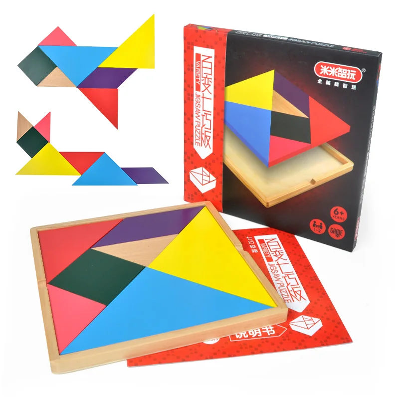 Деревянная головоломка Tangram из 7 частей красочная квадратная для детей | Игрушки и
