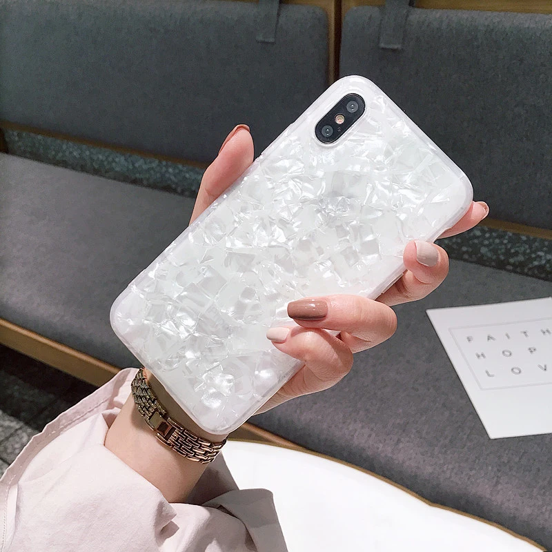 GlamPhoneCase Foil Bling Paillette Phone Cases For iPhone 8 7 6 6S Plus X Case White Conch Shell 2018 Fashion Coque Cove |