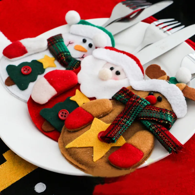 Набор из 3 предметов для рождественской посуды Navidad Xmas santa claus, держатель для посуды, рождественские украшения для стола, вечерние принадлежности - Цвет: mix Christmas Set