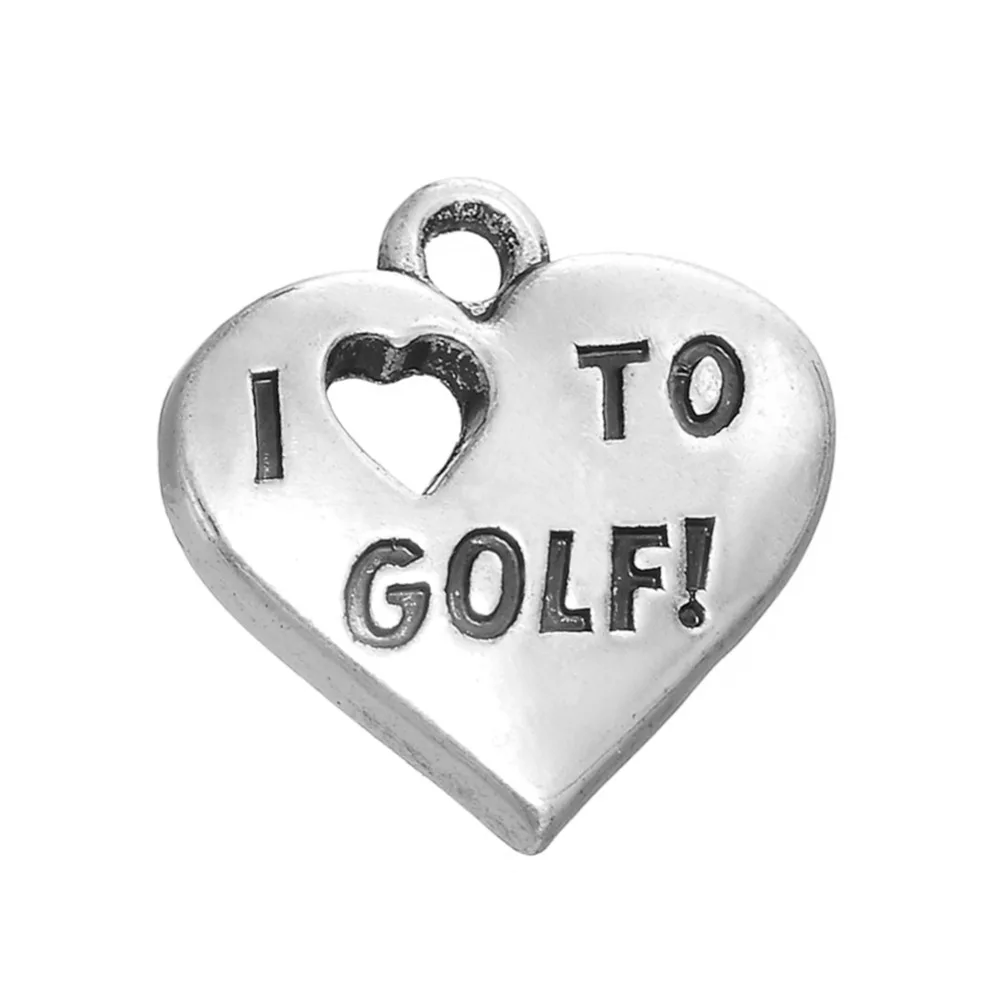 

Latest heart charms I love TO GOLF! silver jewelry charms 50pcs