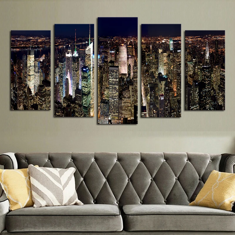 

Oil Painting 5 Panels The City At Night Hd Picture Canvas Print Painting Artwork Wall Art Wholesale For Home Decor