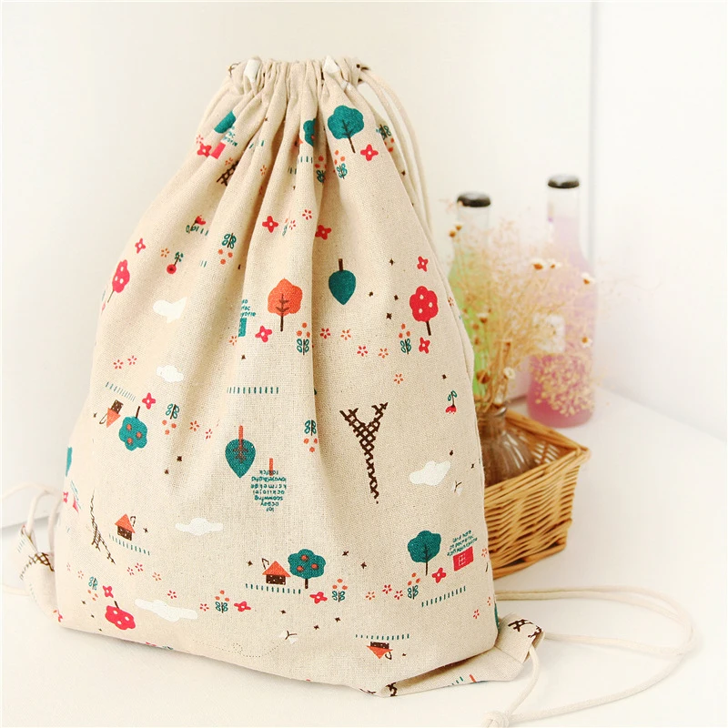 Tangimp зеленое дерево Drawstring Рюкзаки хлопок белье девушка студент Чемодан Обувь