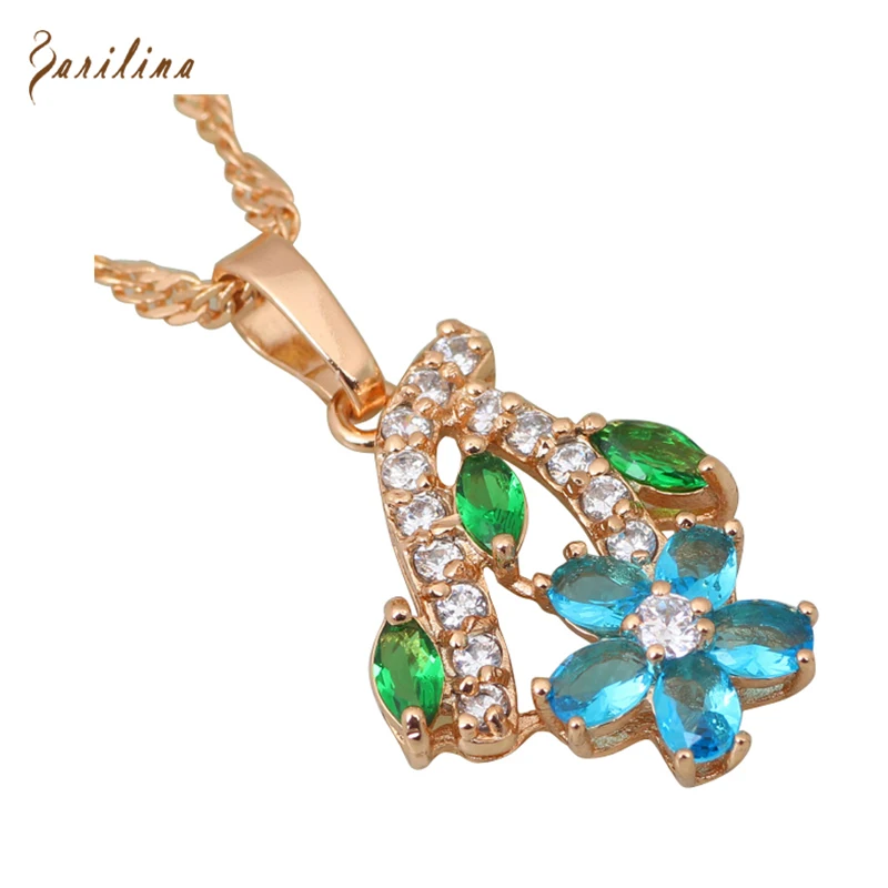 Модные ювелирные изделия голубой циркон белый фианит желтое золото кулон