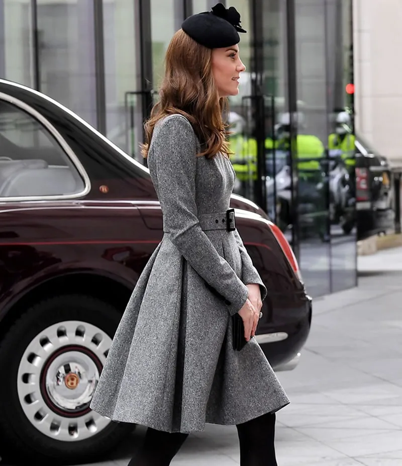 Женское шерстяное платье трапеция Kate Middleton серое дизайнерское принцессы с
